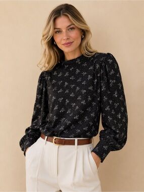 Loft Black Bow Tie Blouse Top